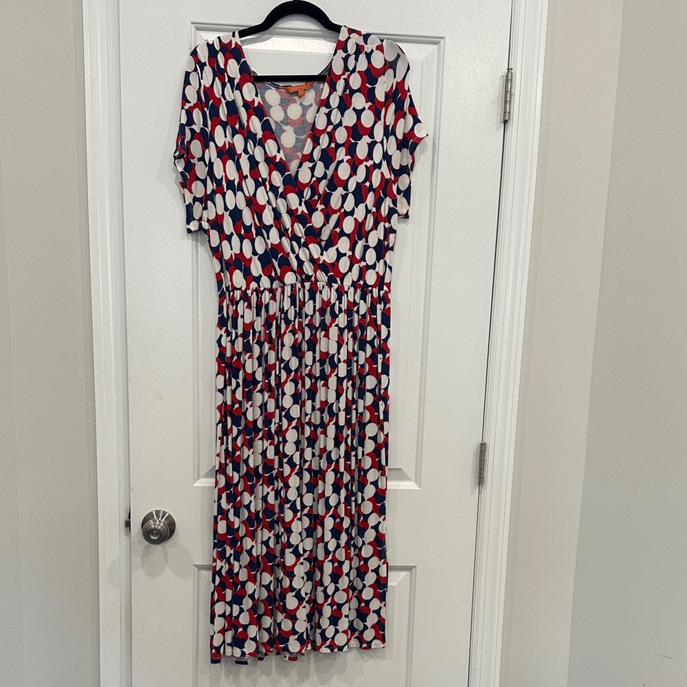 Modcloth Red, Navy & White Geometric Wrap Maxi Dress